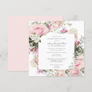 Invitación Celebración de la Vida Funeral Memorial Floral Ros