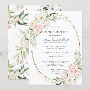 Invitación Celebración de la vida Funeral Memorial Floral Ros