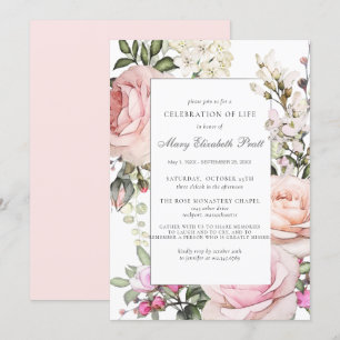 Invitación Celebración de la Vida Funeral Memorial Floral Ros