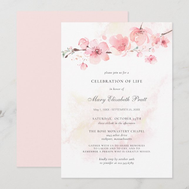 Invitación Celebración de la vida Funeral Memorial Floral Ros (Anverso / Reverso)