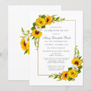 Invitación Celebración de la vida Funeral Memorial girasoles 