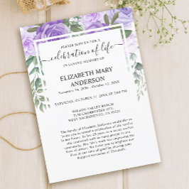 Invitación Celebración de la Vida Funeral Memorial Morado Flo