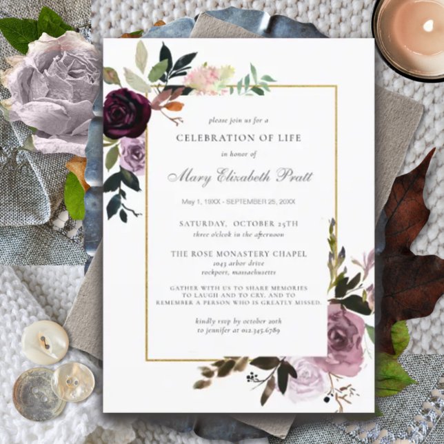 Invitación Celebración de la Vida Funeral Memorial Morado Flo (Subido por el creador)