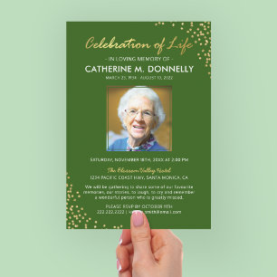 Invitación Celebración de la Vida   Funeral Memorial Verde Or