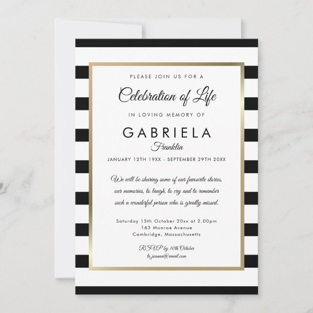 Invitación Celebración de la Vida Funeral Moderno con Franja  (Anverso)