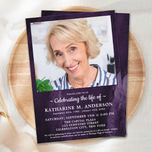 Invitación Celebración De La Vida Funeral Moderno Mármol Púrp