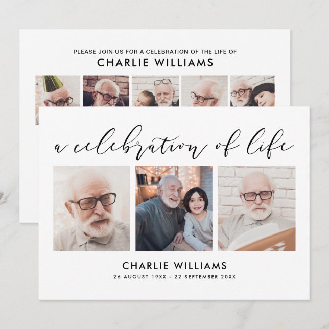 Invitación Celebración de la vida/funeral/monumento conmemora (Anverso / Reverso)