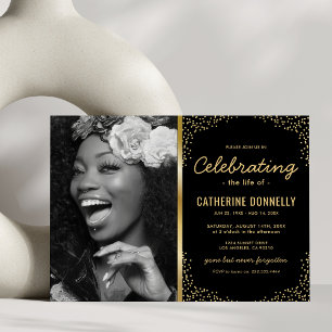 Invitación Celebración de la Vida Funeral Negro y Dorado