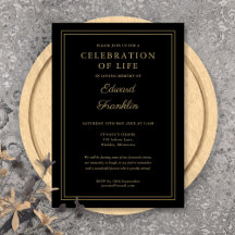Celebración de la vida funeral negro y dorado eleg