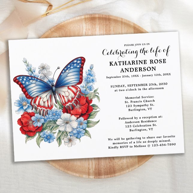 Invitación Celebración De La Vida Funeral Patriótico Mariposa (Subido por el creador)