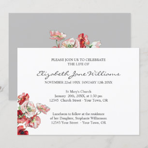 Invitación Celebración de la vida   Funeral   Poppy