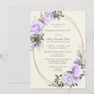 Invitación Celebración de la vida Funeral Rubor Purple Floral