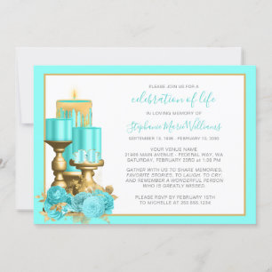 Invitación Celebración de la vida Funeral Vela Turquesa