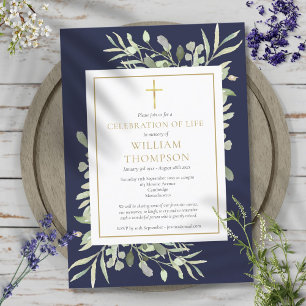Invitación Celebración de la Vida Funeral Verde Azul