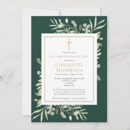 Invitación Celebración de la Vida Funeral Verde Esmeralda Dor