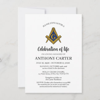 Invitación Celebración de la vida funeraria masónica francmas