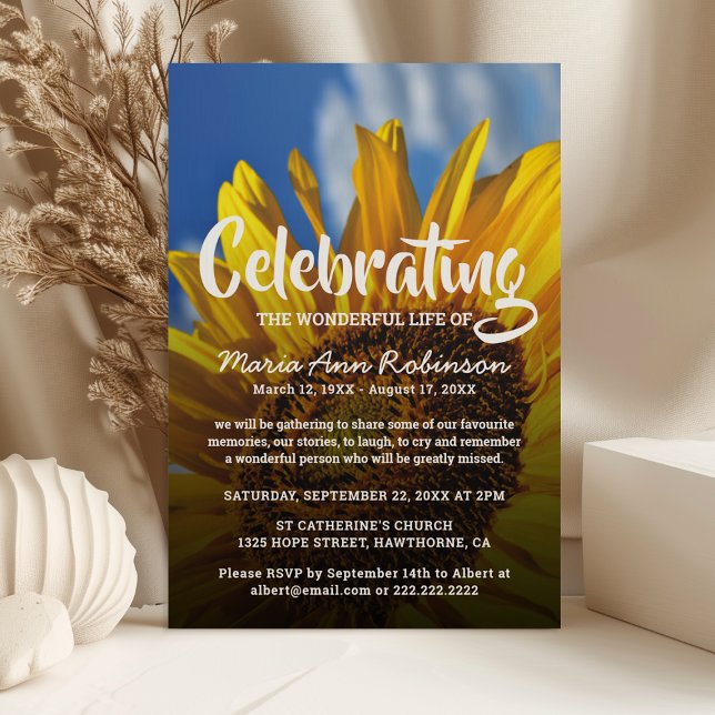 Invitación Celebración de la vida | Girasol vibrante (Subido por el creador)