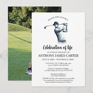 Invitación Celebración de la vida golfista foto de golf funer