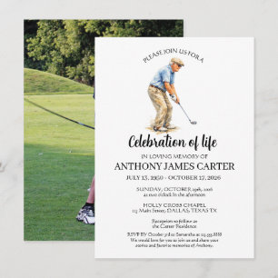 Invitación Celebración de la vida golfista foto de golf funer