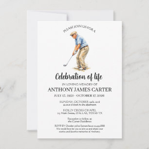 Invitación Celebración de la vida golfista funeral de golf