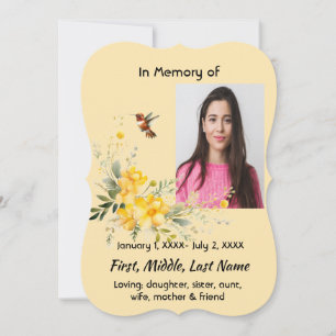 Invitación Celebración de la vida Hummingbird Rosas Amarillas