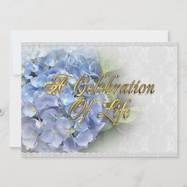 Invitación Celebración de la vida Hydrangea y Lace (Anverso)