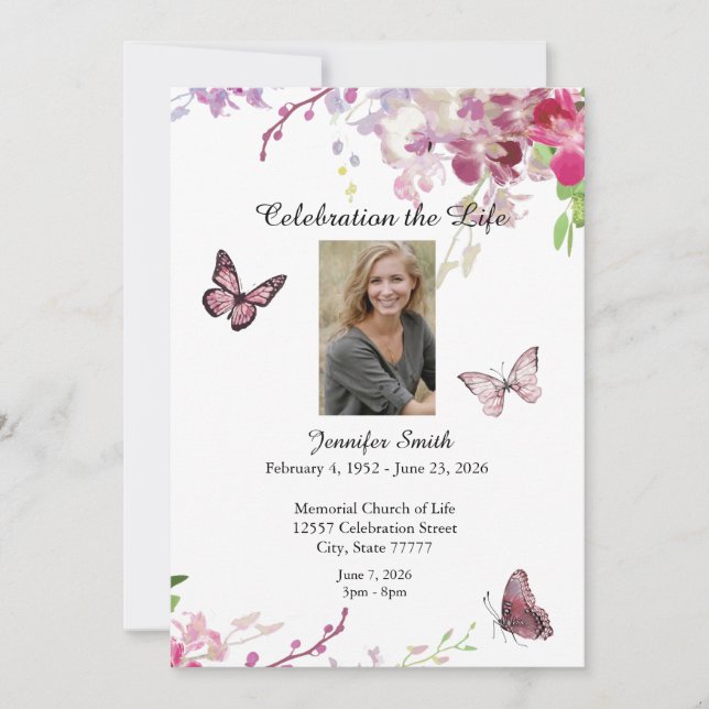 Invitación Celebración de la vida invita a orquídeas rosas (Anverso)