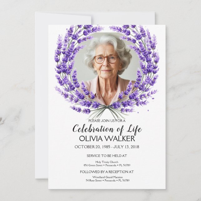 Invitación Celebración de la Vida Lavanda (Anverso)