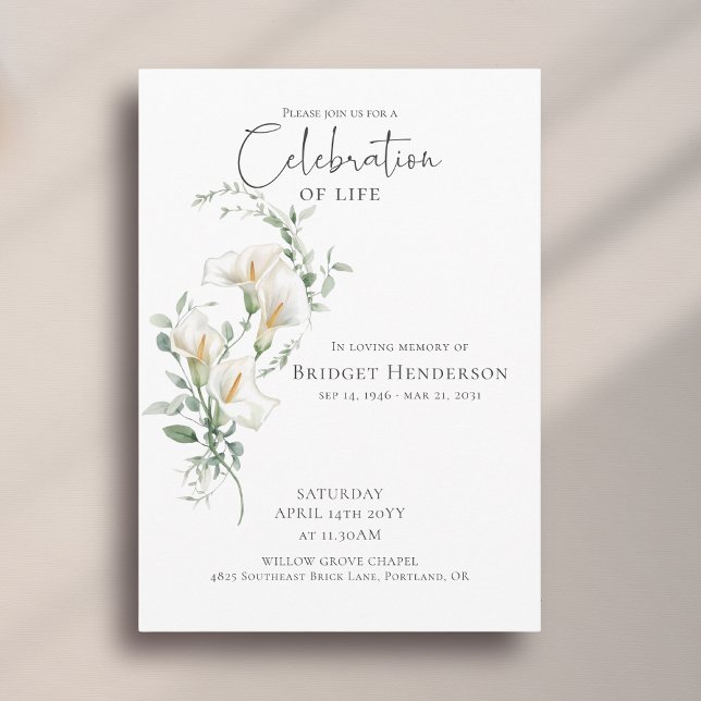 Invitación Celebración de la Vida Lirio de Calla Funeral Memo (Subido por el creador)