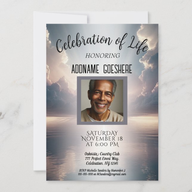 Invitación Celebración de la vida - Mar tranquilo (Anverso)
