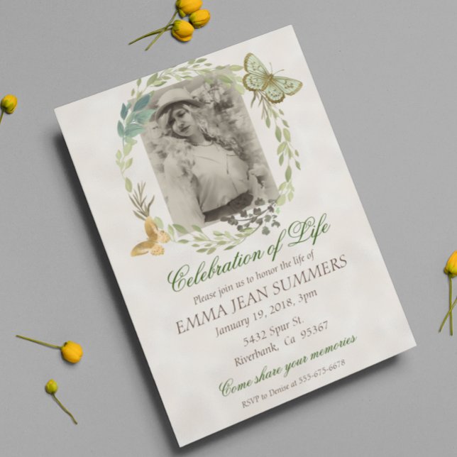 Invitación Celebración de la vida Mariposa Wreath Greenery (Subido por el creador)