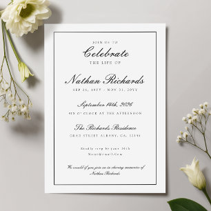 Invitación Celebración de la Vida Memorial con Letra Elegante