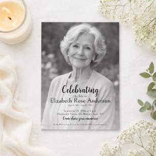 Invitación Celebración de la vida memorial foto en blanco y n