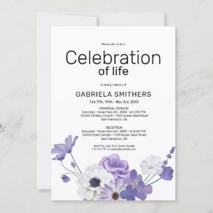 Invitación Celebración de la vida Memorial funeral Purple Flo