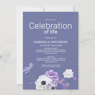 Invitación Celebración de la vida Memorial funeral Purple Flo