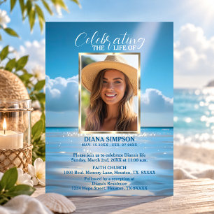 Invitación Celebración de la vida memorial playa océano y poe