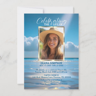 Invitación Celebración de la vida memorial playa océano y poe