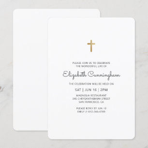 Invitación Celebración de la Vida Minimalista Faux Gold Cross