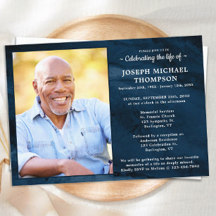 Invitación Celebración De La Vida Moderno Funeral Azul Mármol
