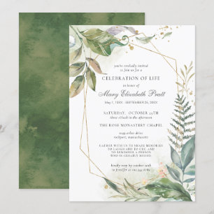 Invitación Celebración de la vida Moderno Oro Verde Botánico