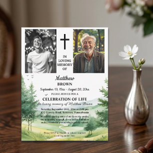 Invitación Celebración de la Vida Montañas 2 Fotos Funeral 