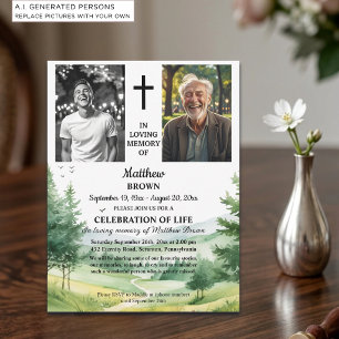 Invitación Celebración de la Vida Montañas 2 Fotos Funeral