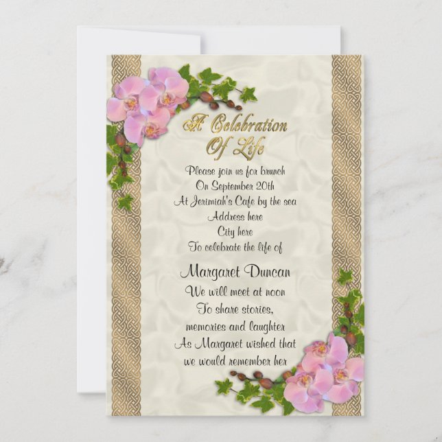 Invitación Celebración de la vida Orquídeas invitantes (Anverso)