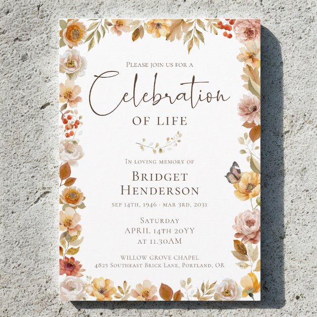 Invitación Celebración de la Vida Otoño Floral Funeral (Subido por el creador)