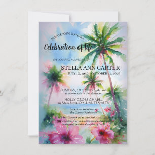 Invitación Celebración de la Vida Palmeras Tropicales Funeral