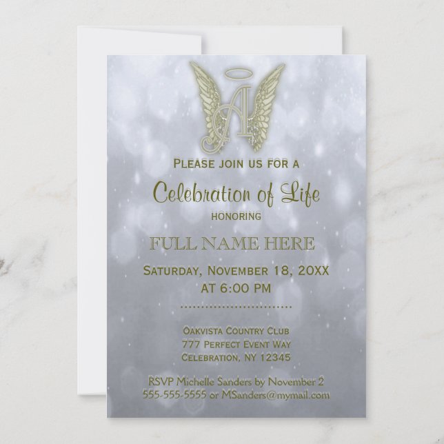 Invitación Celebración de la vida - plata y oro (Reverso)