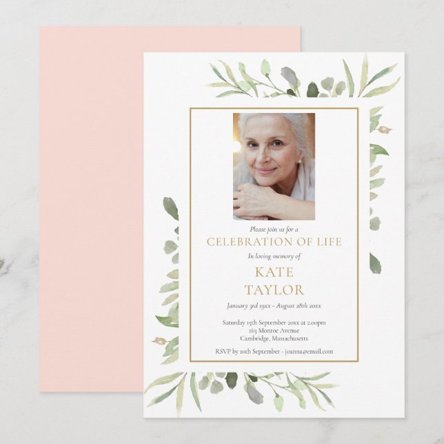 Invitación Celebración de la vida por el funeral de la mujer (Anverso / Reverso)