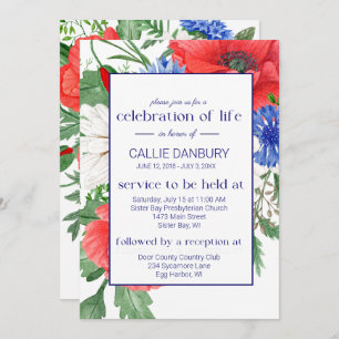 Invitación Celebración de la vida por el funeral floral azul 