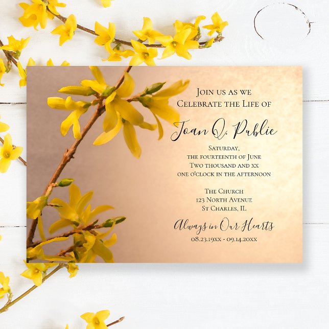 Invitación Celebración de la vida por la flor forsythia de pr (Subido por el creador)