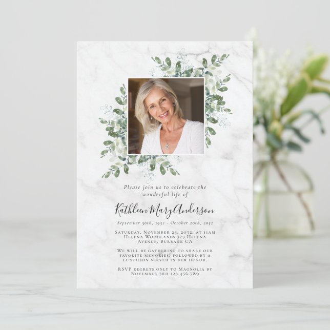 Invitación Celebración de la vida por la foto de Eucalyptus d (Anverso de pie)